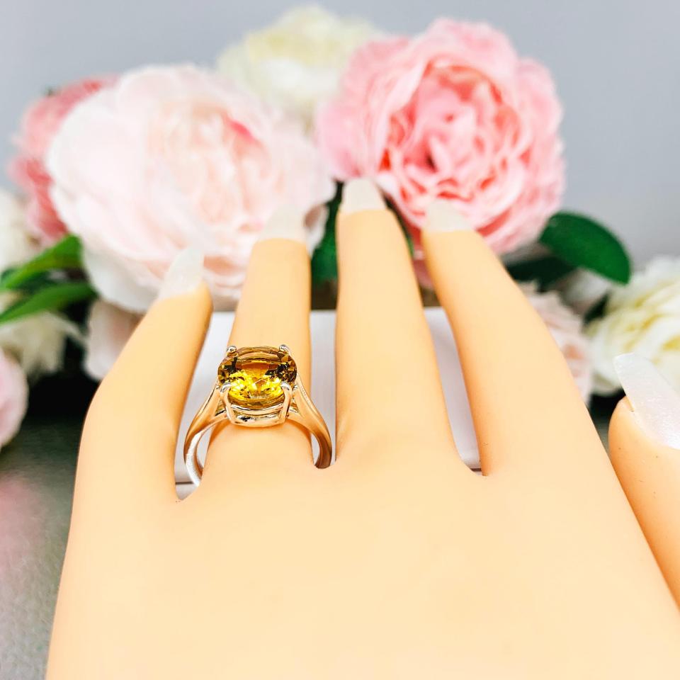 Genuine Golden Citrine Oval Ring – 12x10mm, Sterling Silver