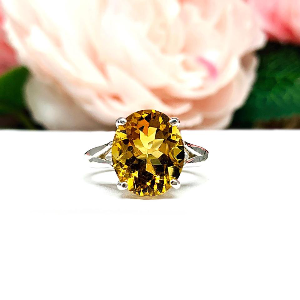 Genuine Golden Citrine Oval Ring – 12x10mm, Sterling Silver
