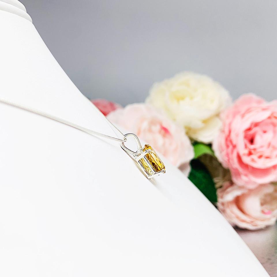 Golden Citrine Oval Pendant Necklace – 12x10mm, Sterling Silver