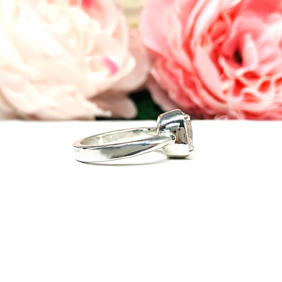 Lab White Sapphire Cushion Bezel Engagement Ring – 8mm, 9mm, Sterling Silver