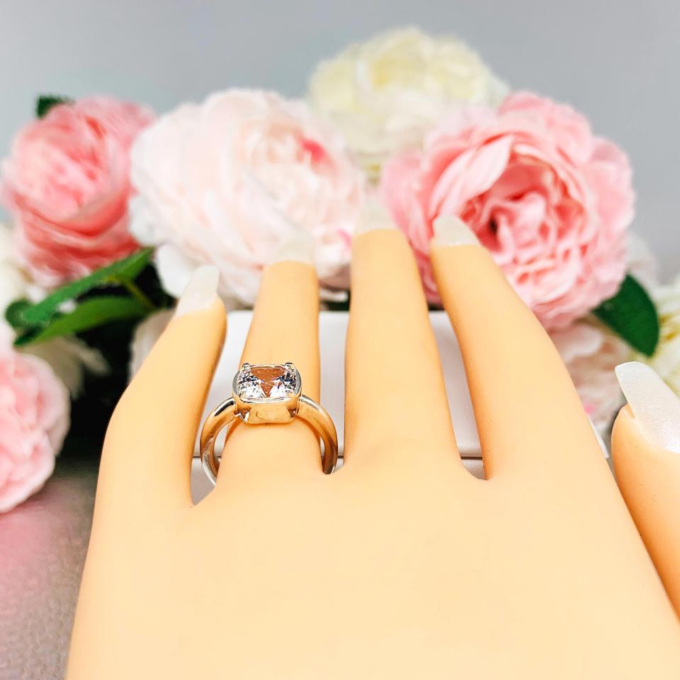 Lab White Sapphire Cushion Bezel Engagement Ring – 8mm, 9mm, Sterling Silver