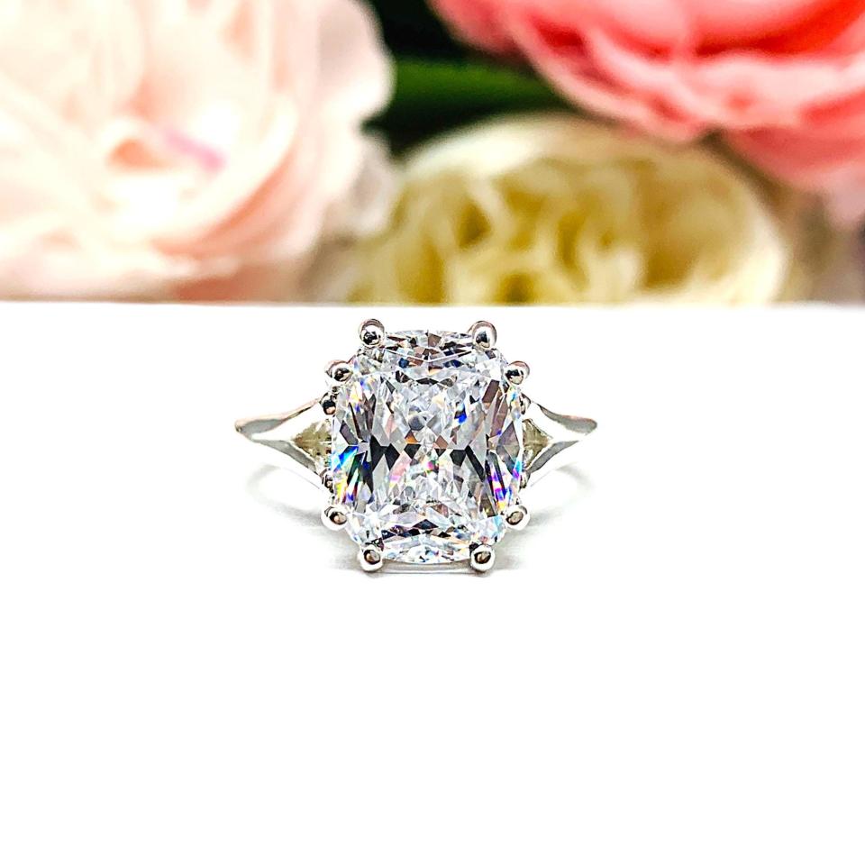 Cushion-Cut CZ Engagement Ring • 11x9mm, Sterling Silver