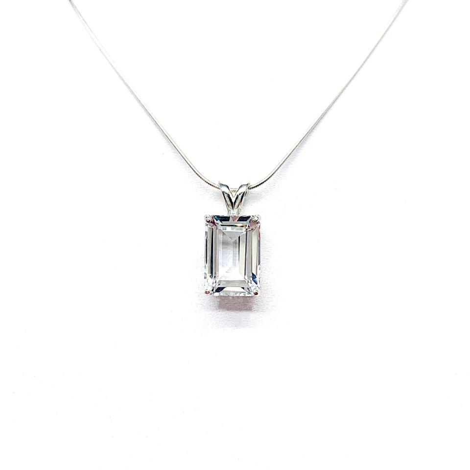 Emerald-Cut White Topaz Pendant or Necklace • 8x6mm—14x10mm, Sterling Silver