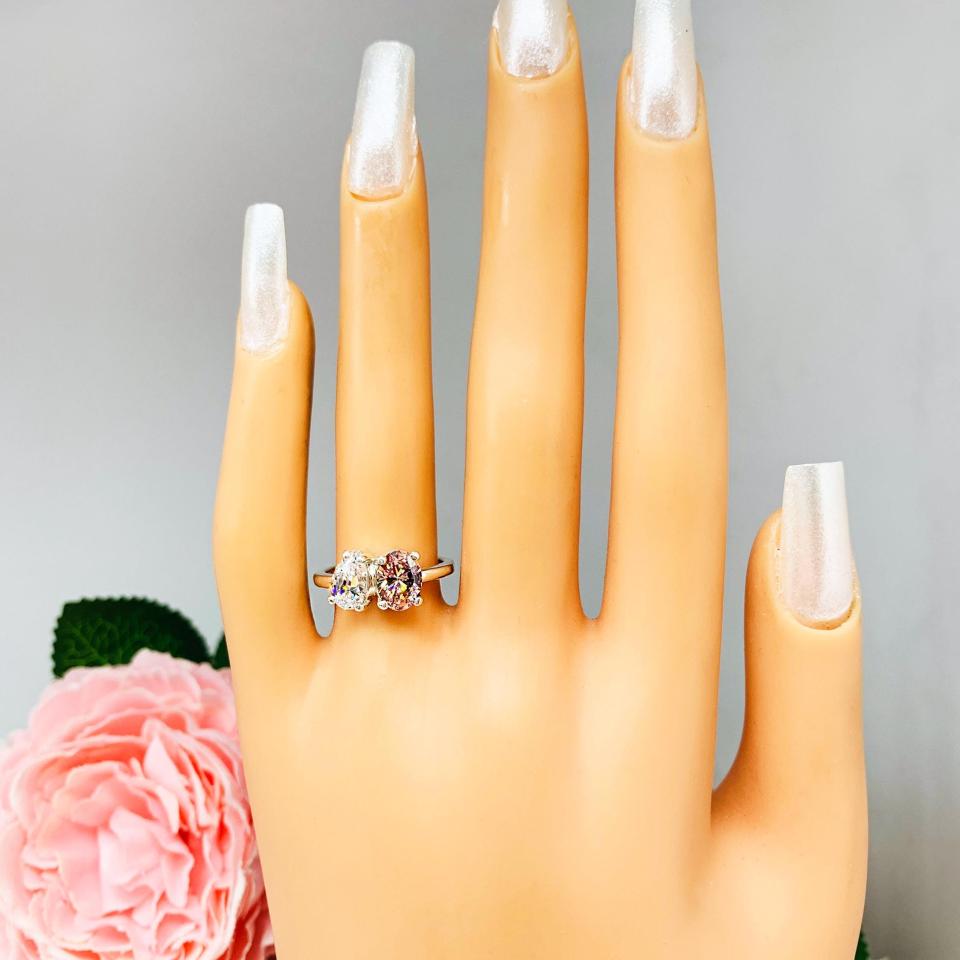 Pear & Oval-Cut CZ Toi Et Moi Ring • Morganite Pink, Sterling Silver