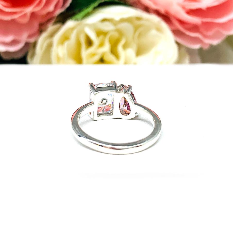 Pear & Radiant-Cut CZ Toi Et Moi Ring • Morganite Pink, Sterling Silver