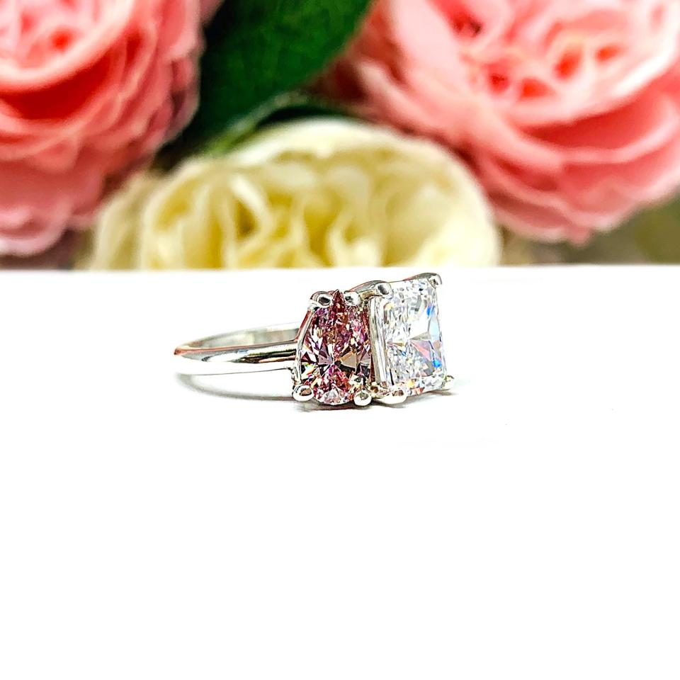 Pear & Radiant-Cut CZ Toi Et Moi Ring • Morganite Pink, Sterling Silver