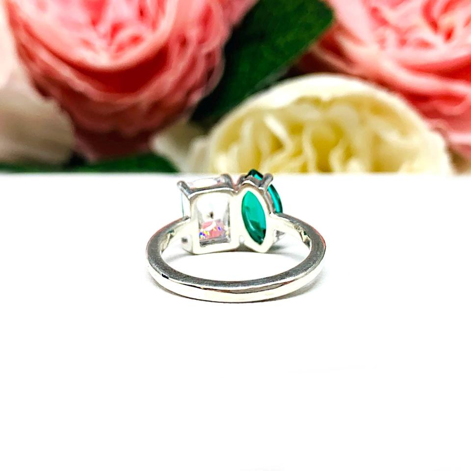 Marquise Emerald & Radiant‑Cut CZ Toi Et Moi Ring • Sterling Silver