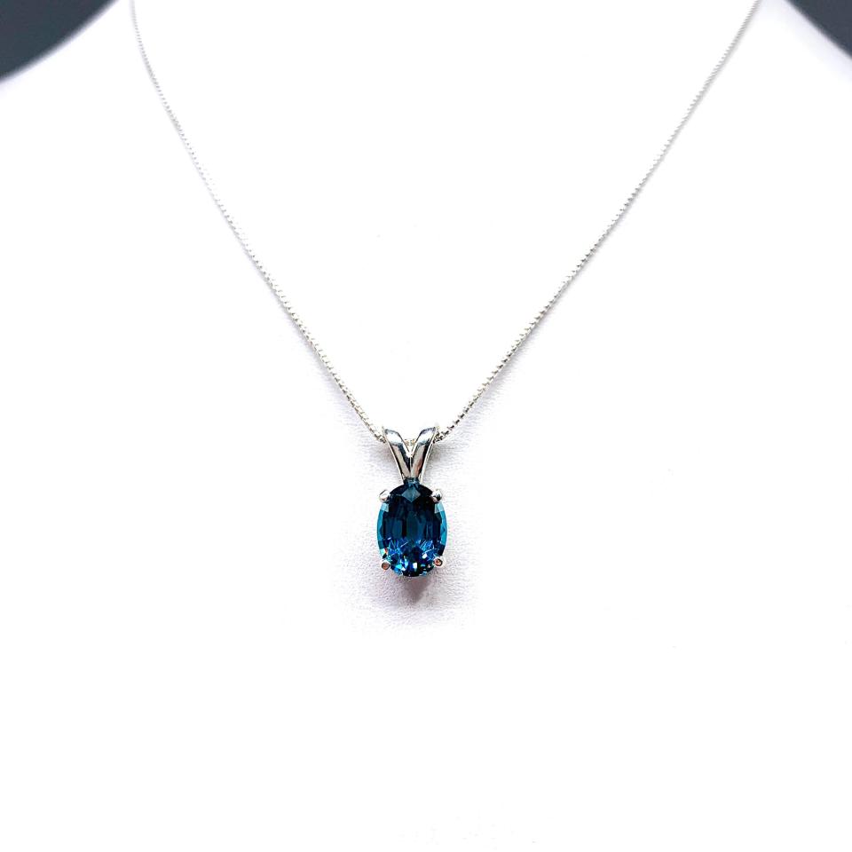 Oval-Cut Teal Blue Lab Gemstone Pendant or Necklace • 8x6mm—10x8mm, Sterling Silver