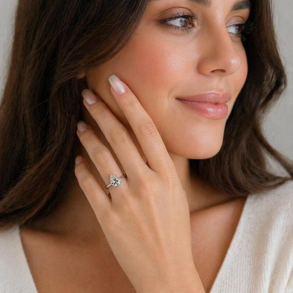 Pear-Cut White Topaz Solitaire Ring • 9x6mm—12x8mm, Sterling Silver, Bezel