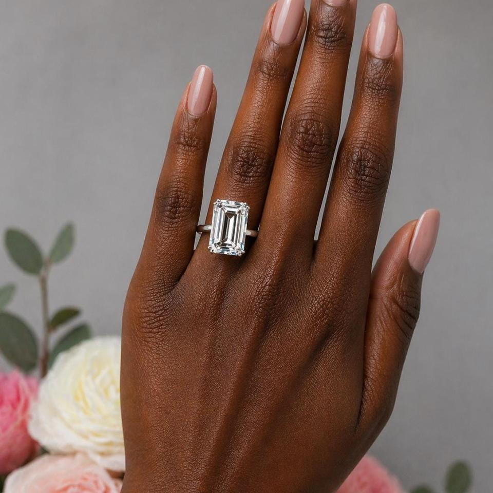 Emerald-Cut White Topaz Solitaire Ring • 14x10mm, Sterling Silver
