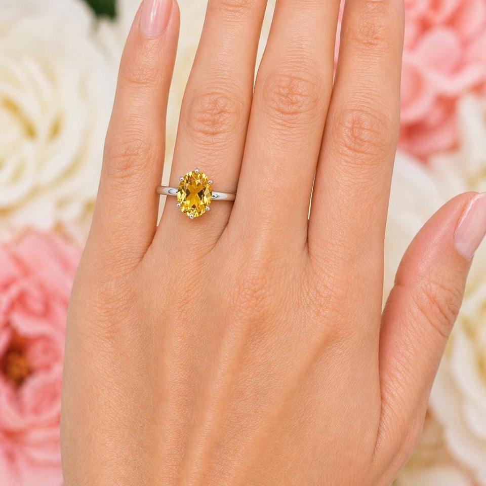 Oval-Cut Golden Citrine Solitaire Ring • 10x8mm, Sterling Silver