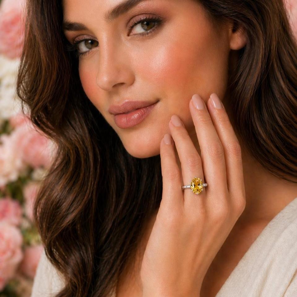 Oval-Cut Golden Citrine Solitaire Ring • 10x8mm, Sterling Silver