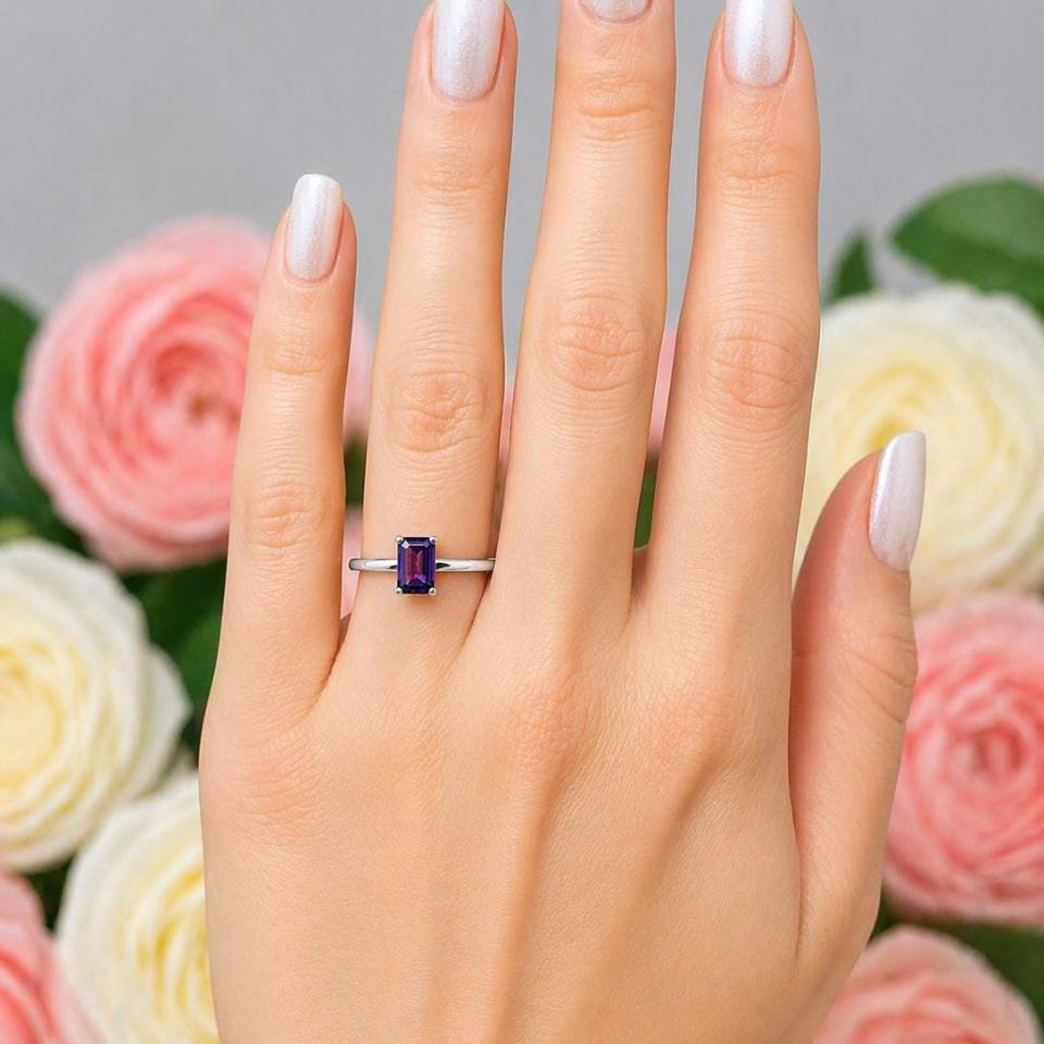 Emerald-Cut Amethyst Solitaire Ring • 6x4mm—8x6mm, Sterling Silver