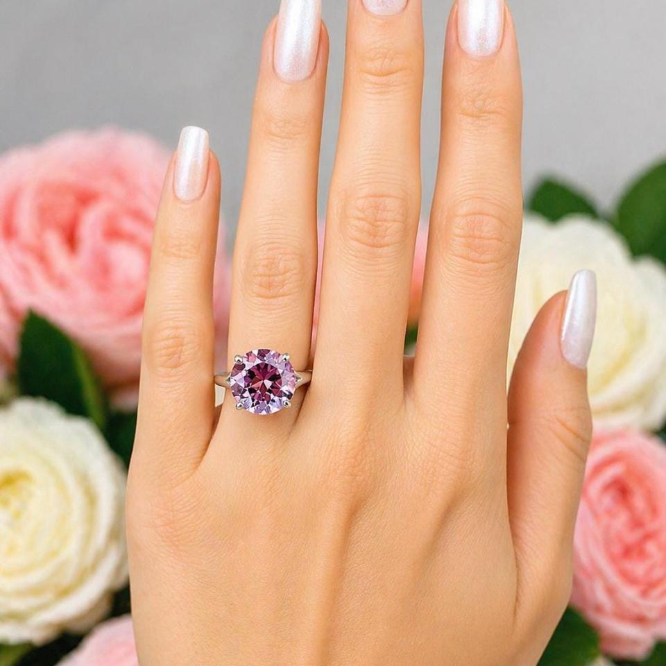 Round-Cut Rose de France Amethyst Solitaire Ring • 10mm, 12mm, Sterling Silver