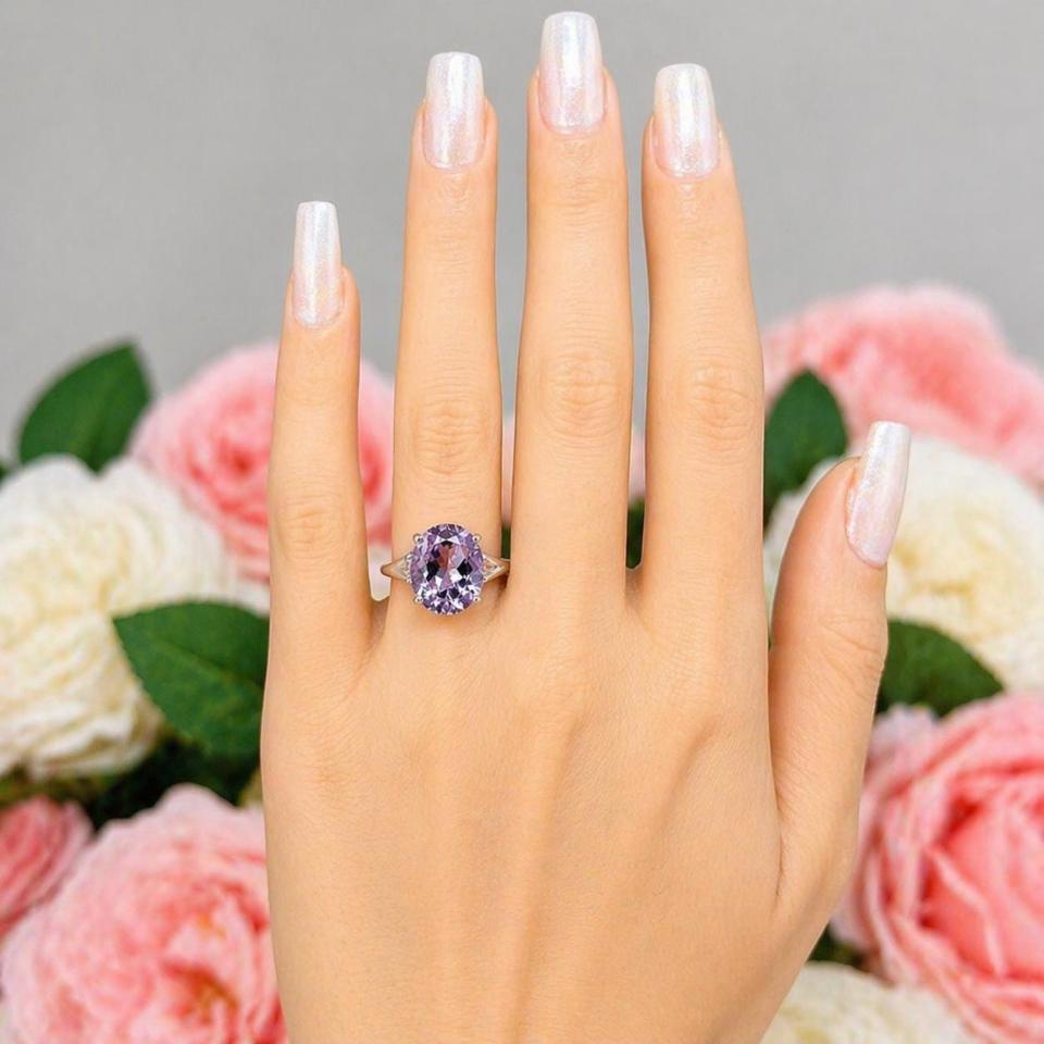Oval-Cut Rose de France Amethyst Solitaire Ring • 12x10mm, Sterling Silver