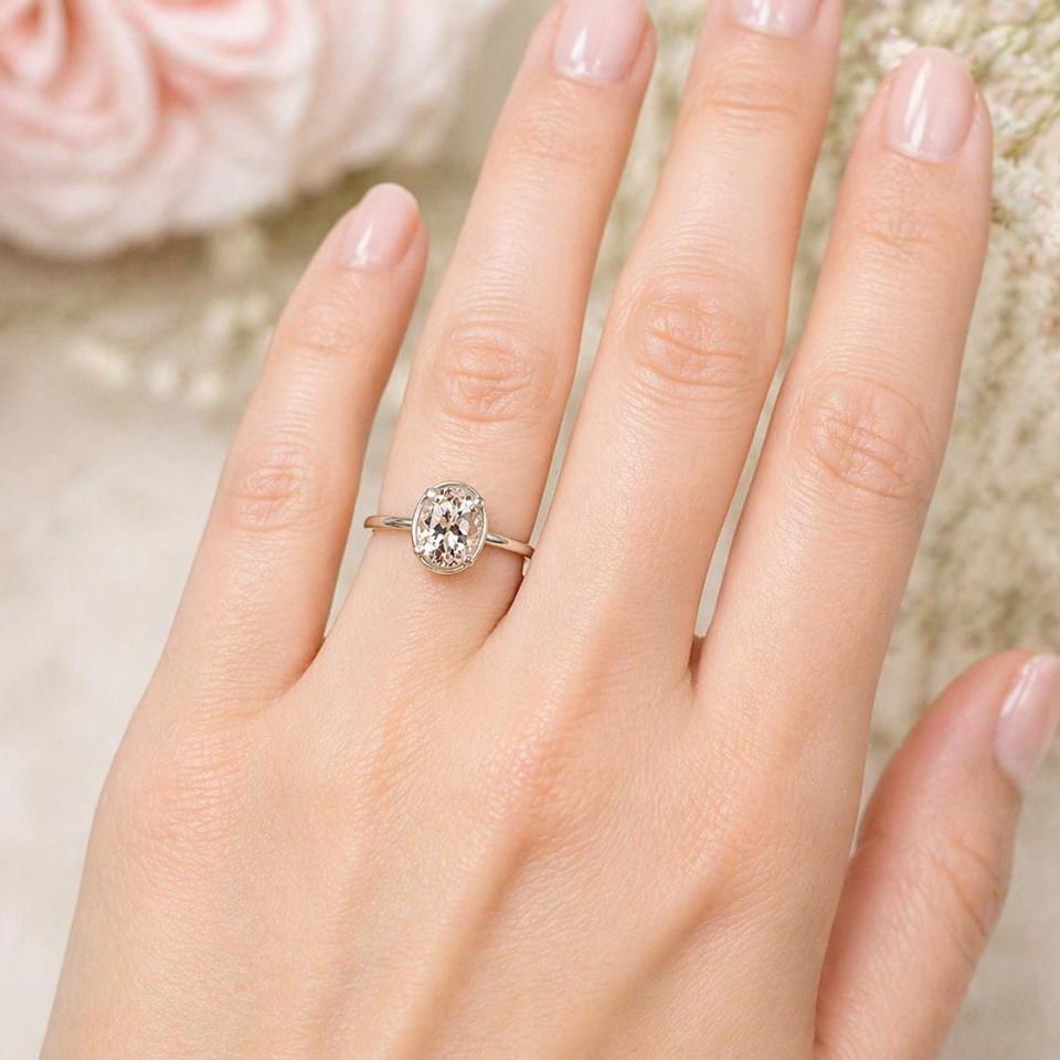 Oval-Cut Pink Morganite Solitaire Ring Size 6 • 9x7mm, Sterling Silver, Bezel