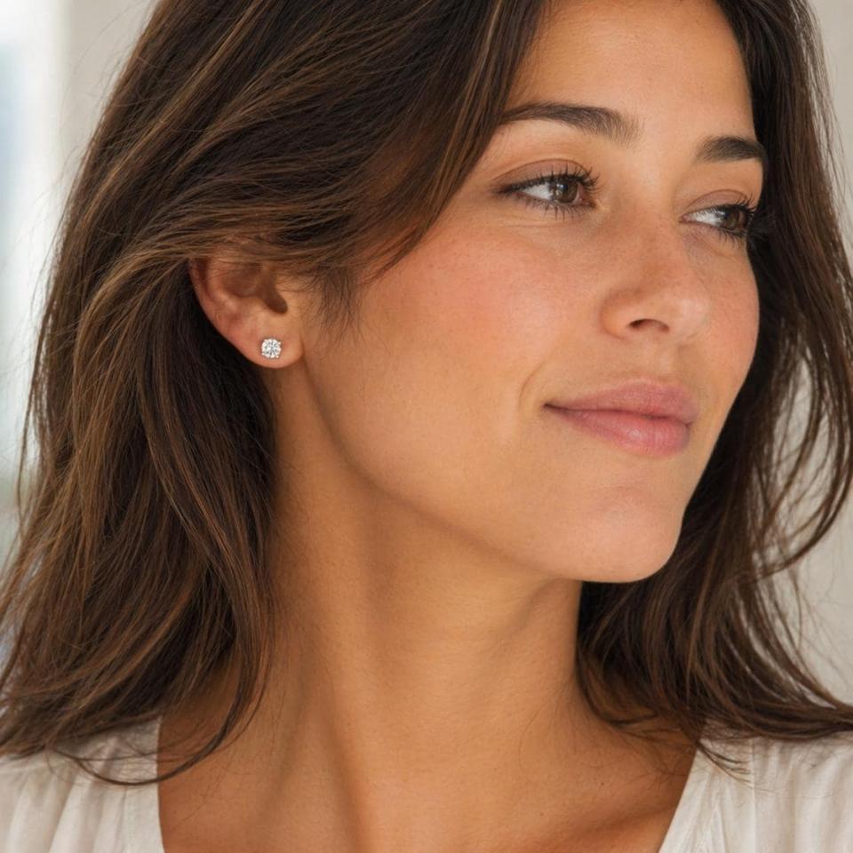 Round-Cut Moissanite Stud Earrings • 6mm, Sterling Silver