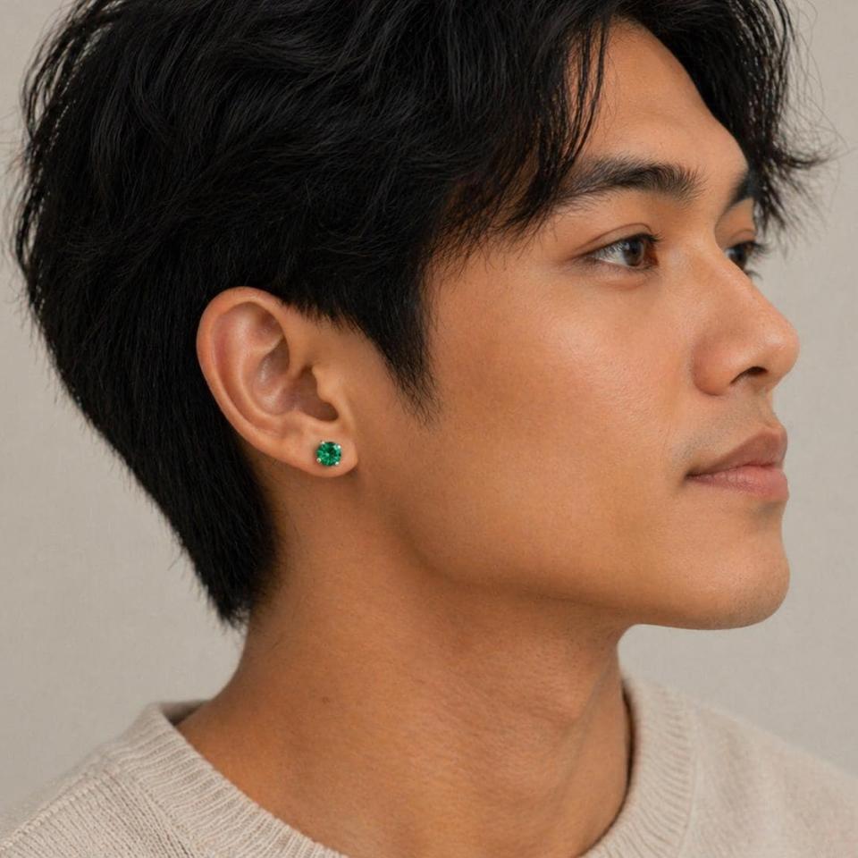Round-Cut Emerald Green Moissanite Stud Earrings • 5mm—7mm, Sterling Silver