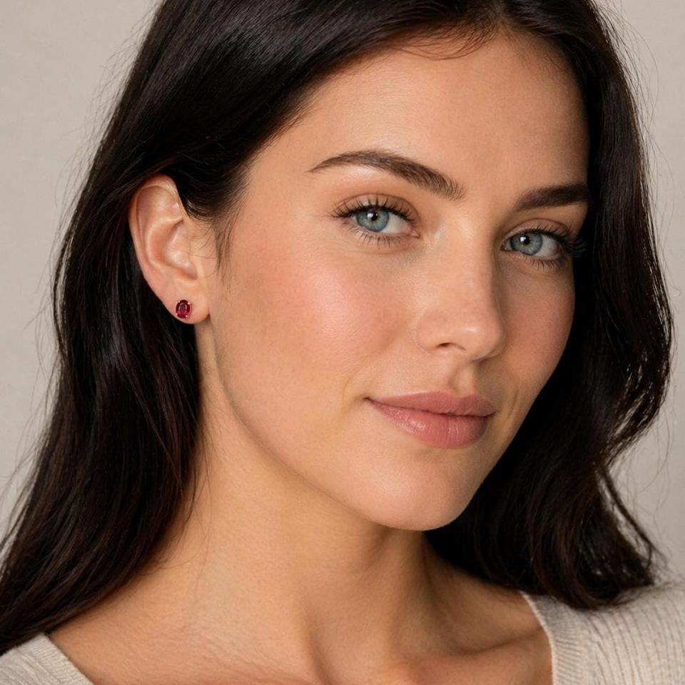 Oval-Cut Lab Ruby Stud Earrings • 7x5mm—9x7mm, Sterling Silver