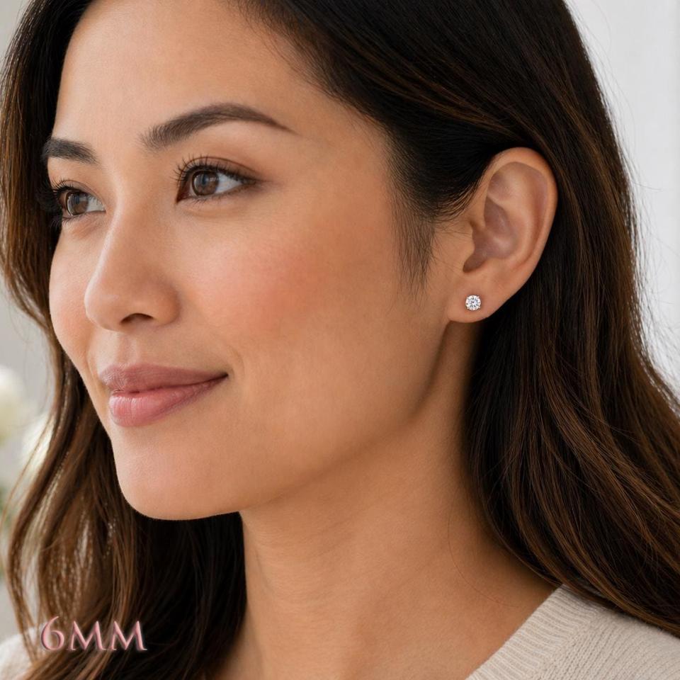 Round-Cut CZ Stud Earrings • 5mm—8mm, Sterling Silver