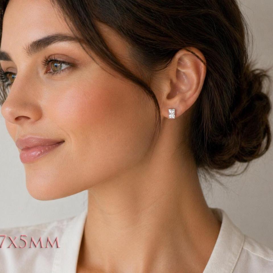 Radiant-Cut CZ Stud Earrings • 7x5mm, 8x6mm, Sterling Silver