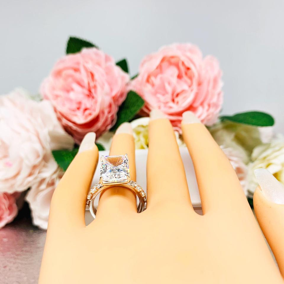 Radiant-Cut CZ Engagement Ring or Bridal Set • 8x6mm—14x10mm, Sterling Silver