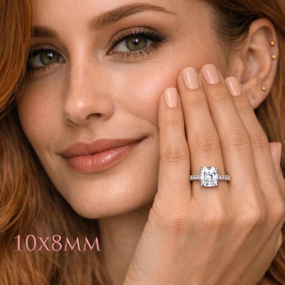 Radiant-Cut CZ Engagement Ring or Bridal Set • 8x6mm—14x10mm, Sterling Silver