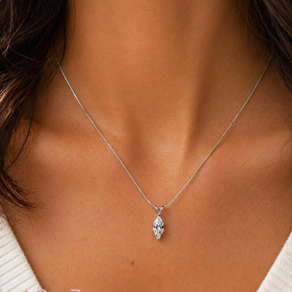 Marquise-Cut CZ Pendant or Necklace • 10x5mm, 12x6mm, Sterling Silver