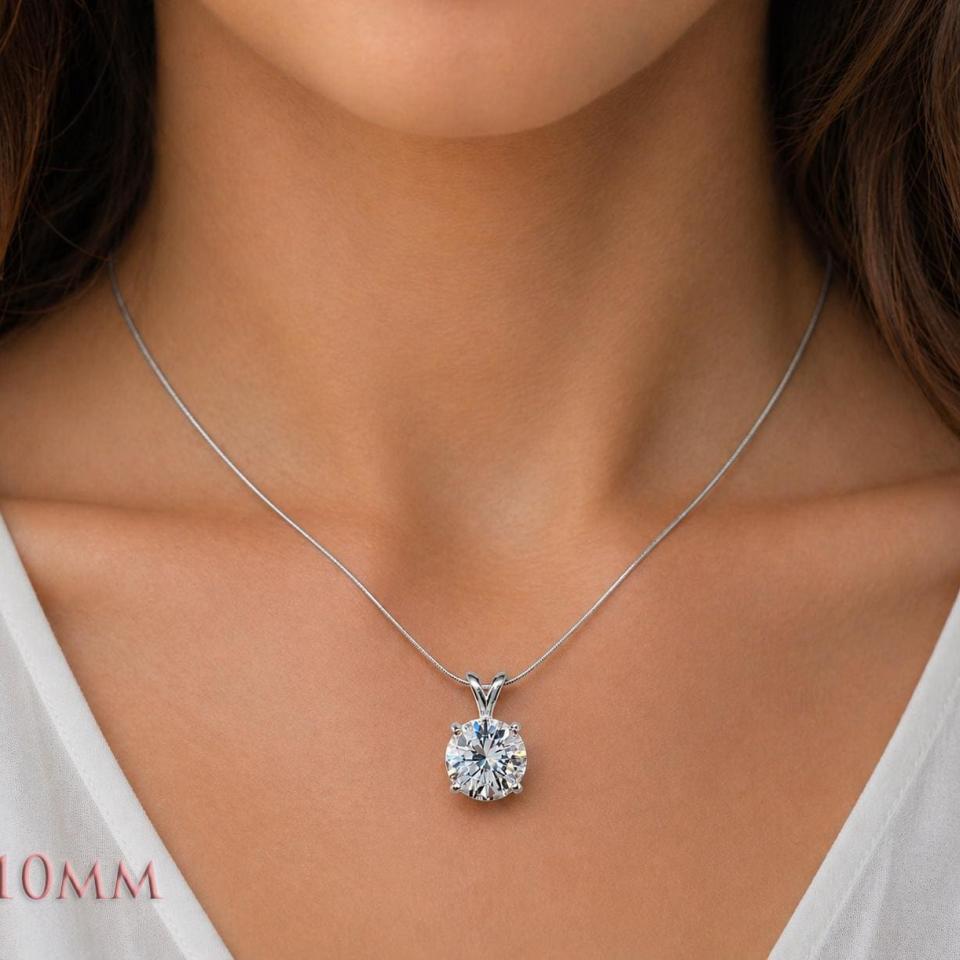 Round-Cut Lab White Sapphire Pendant or Necklace • 8mm—10mm, Sterling Silver
