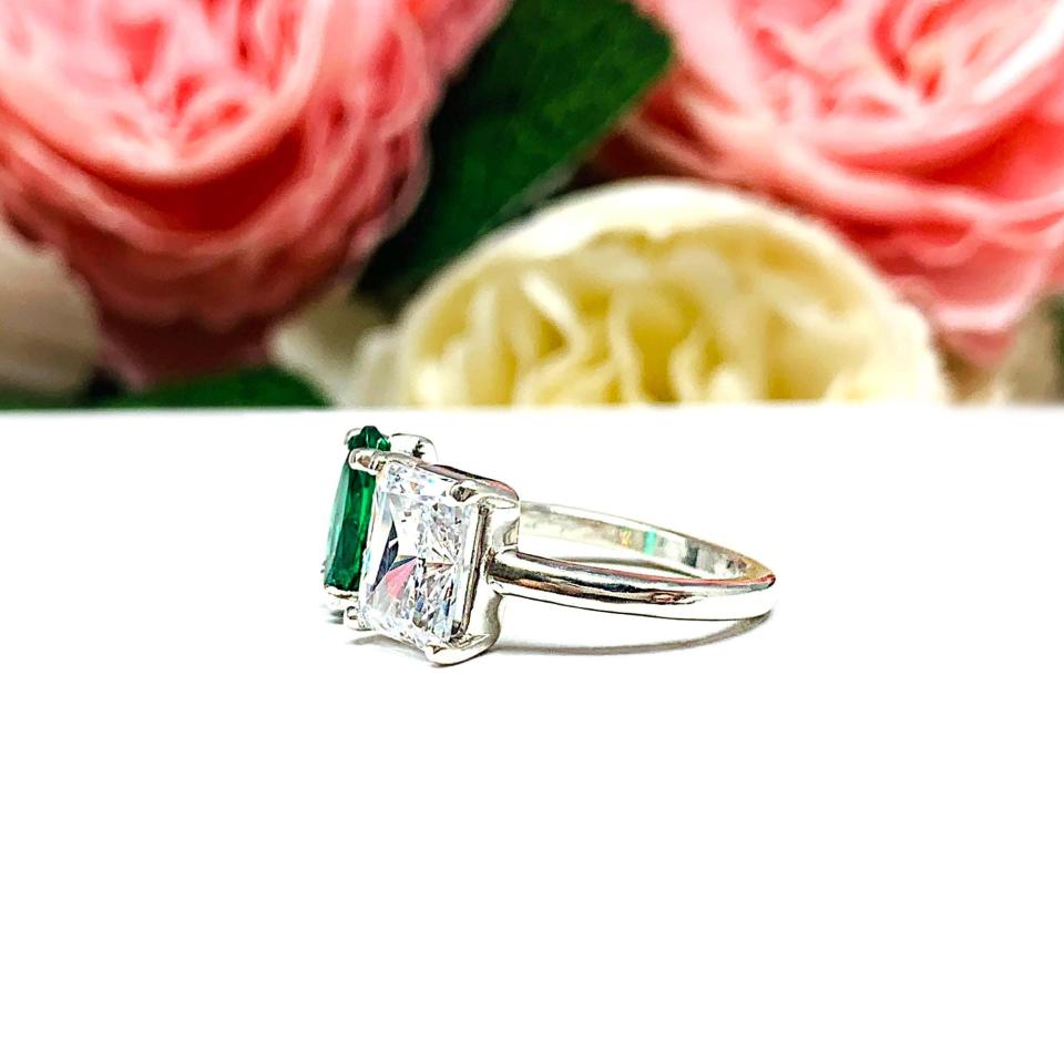 Marquise Emerald & Radiant‑Cut CZ Toi Et Moi Ring • Sterling Silver