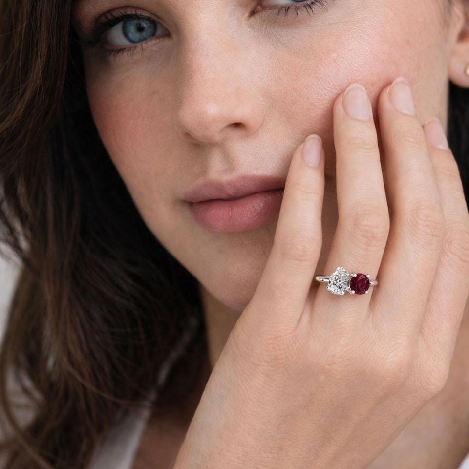 Pear-Cut CZ & Round Lab Ruby Toi Et Moi Ring • Sterling Silver