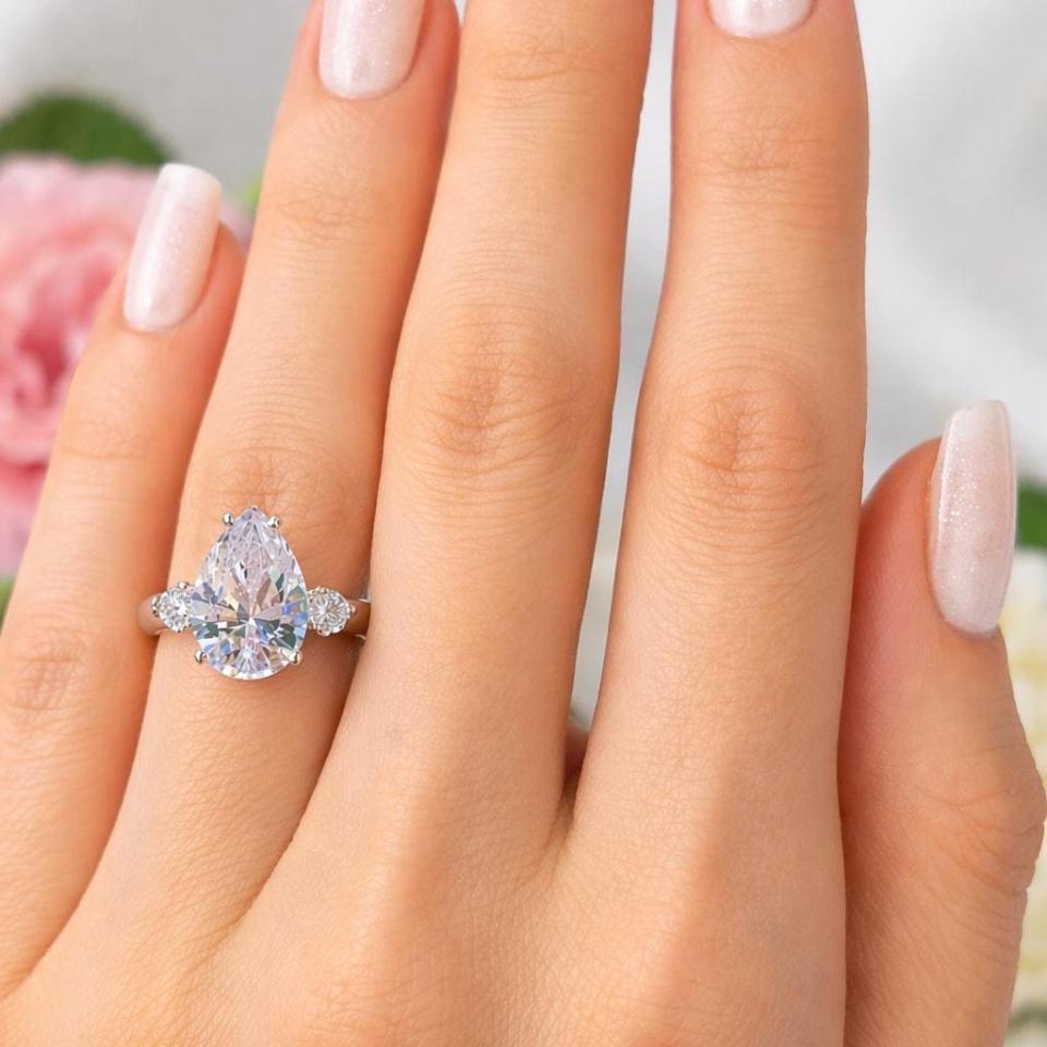 Pear-Cut CZ 3-stone Engagement Ring • 10x7mm—15x10mm, Sterling Silver