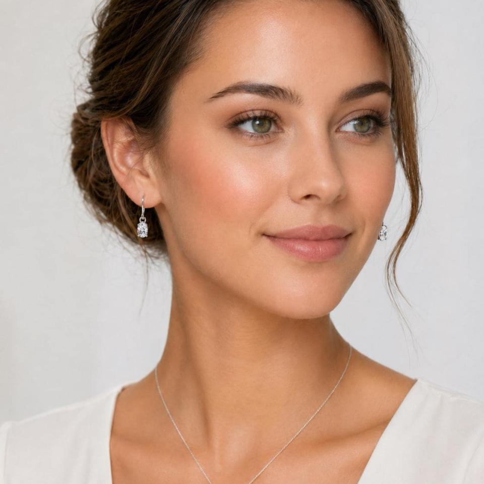 Oval-Cut CZ Dangle Drop Earrings • 7x5mm—10x8mm, Sterling Silver