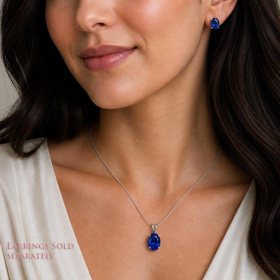 Oval-Cut Lab Blue Sapphire Pendant or Necklace • 8x6mm—14x10mm, Sterling silver