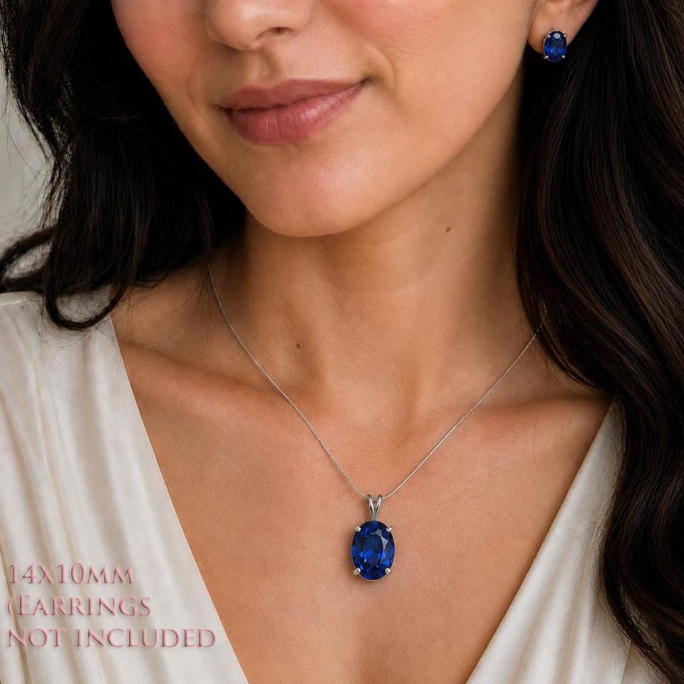 Oval-Cut Lab Blue Sapphire Pendant or Necklace • 8x6mm—14x10mm, Sterling silver
