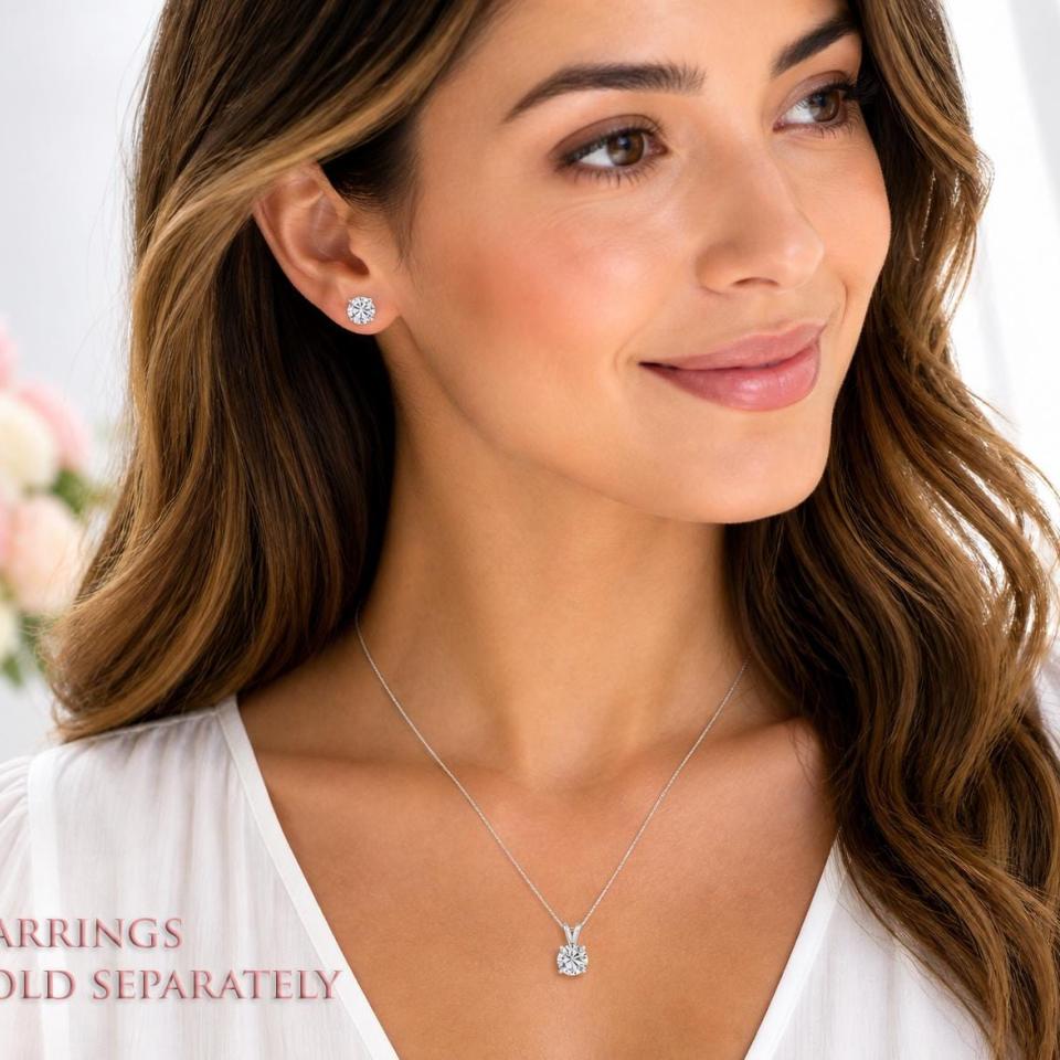 Round-Cut CZ Pendant or Necklace • 5mm—13mm, Sterling Silver