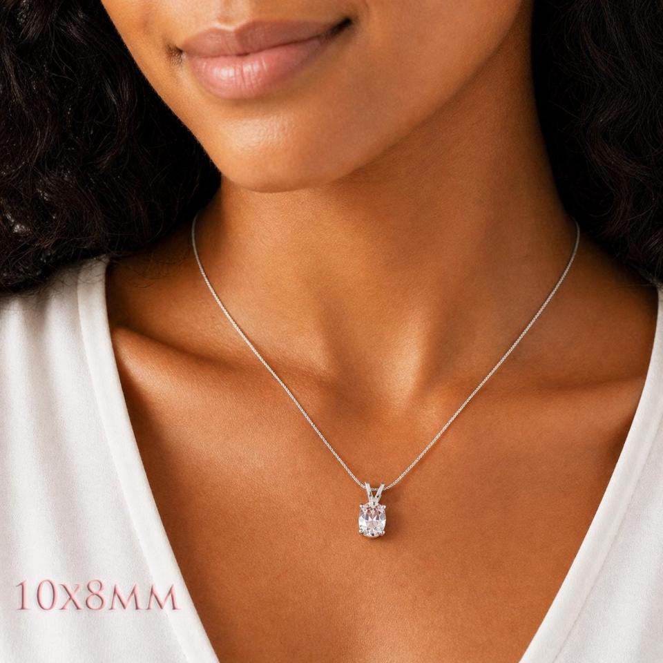 Oval-Cut Lab White Sapphire Pendant or Necklace • 8x6mm—14x10mm, Sterling silver