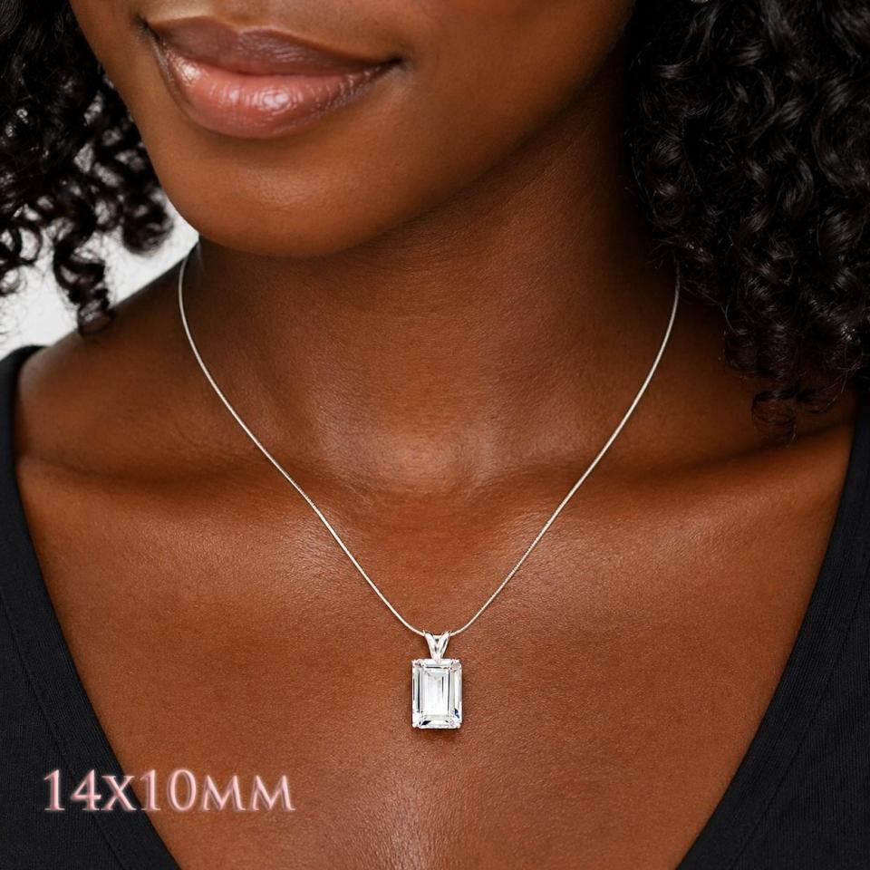 Emerald-Cut White Topaz Pendant or Necklace • 8x6mm—14x10mm, Sterling Silver