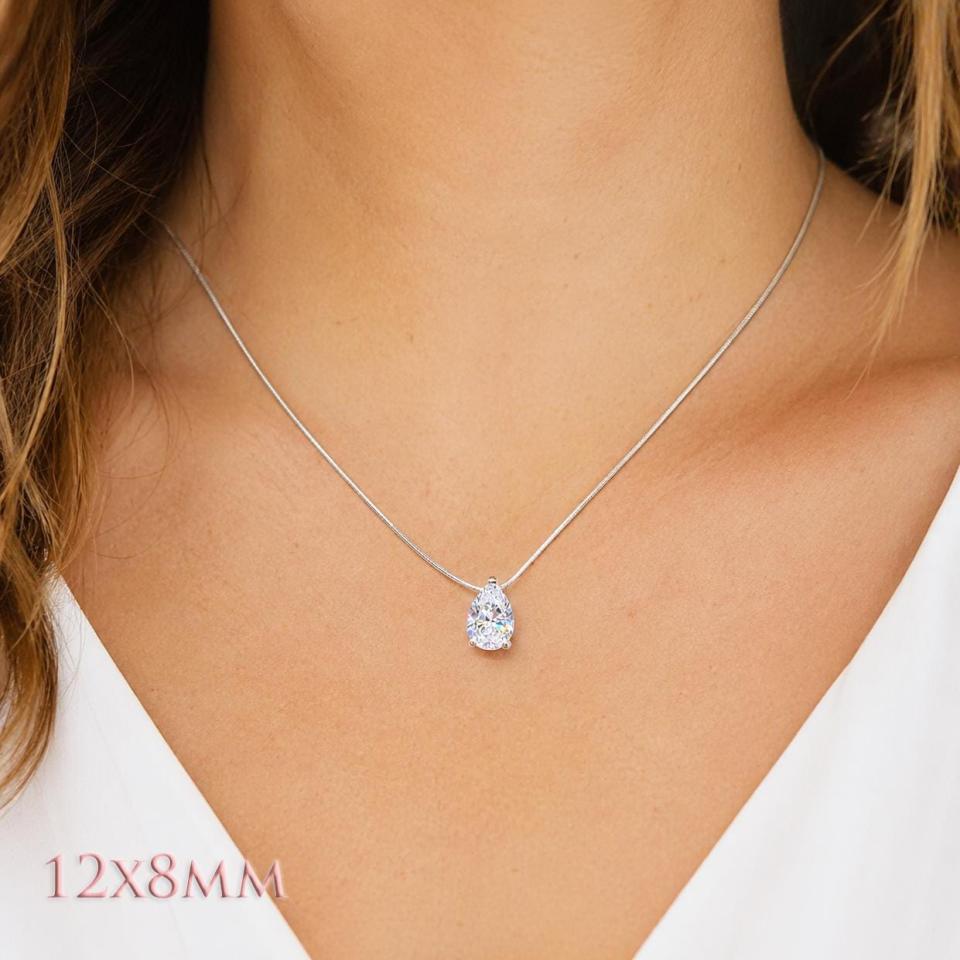 Pear-Cut CZ Slider Pendant or Necklace • 10x7mm—15x10mm, Sterling Silver