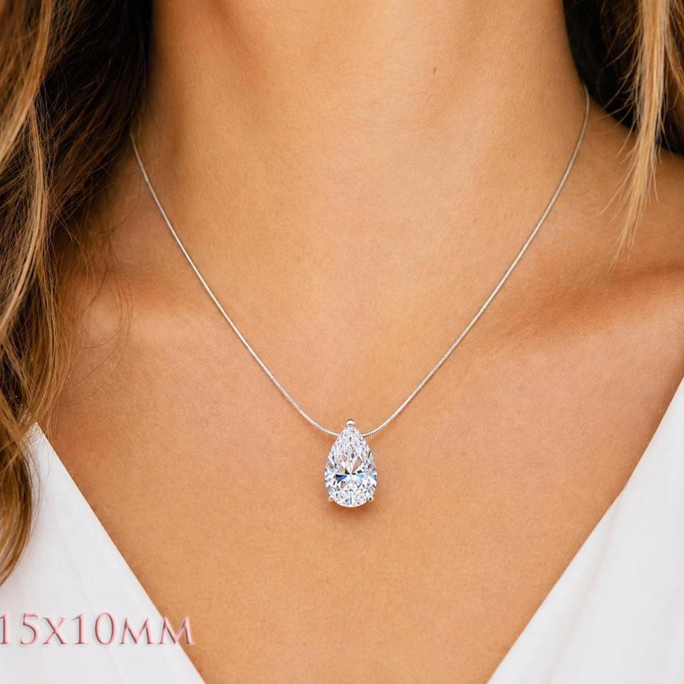 Pear-Cut CZ Slider Pendant or Necklace • 10x7mm—15x10mm, Sterling Silver