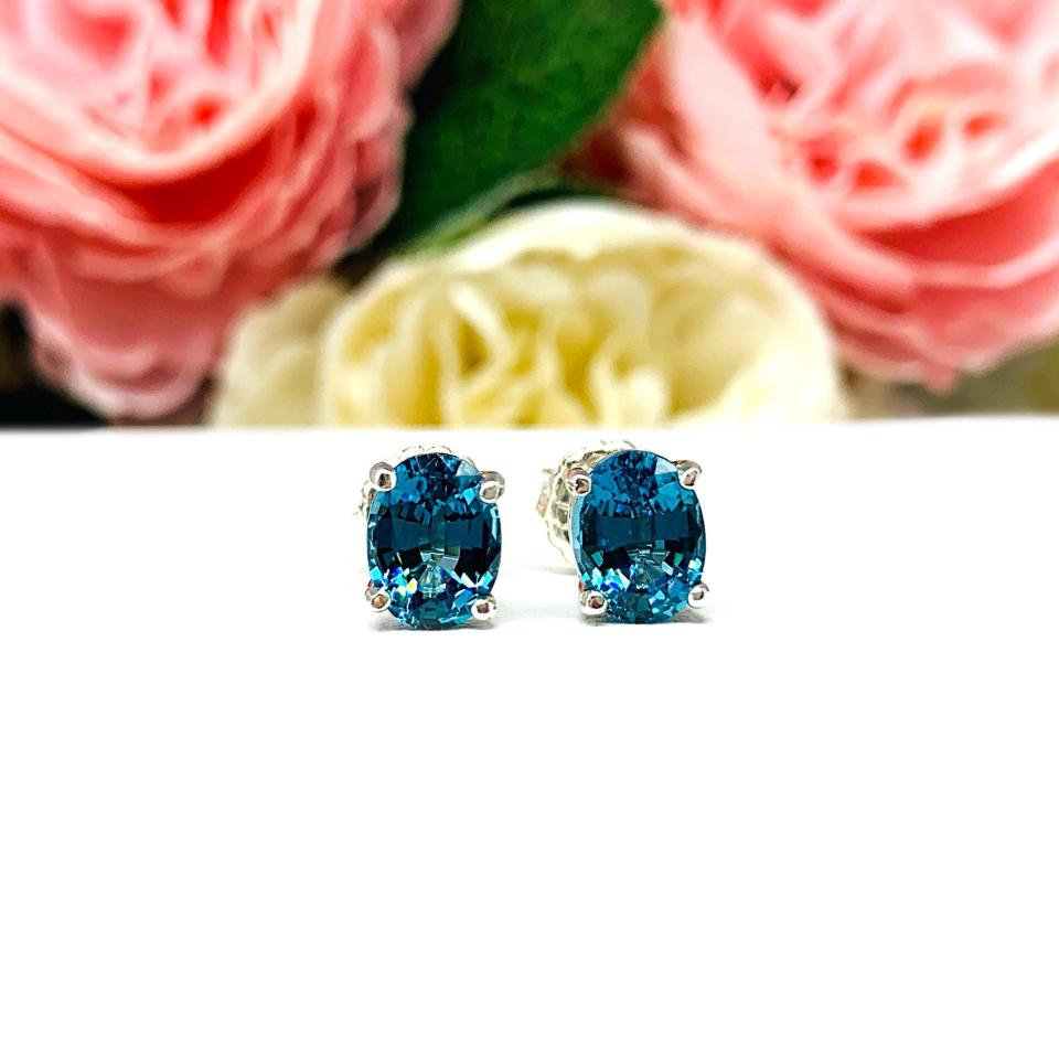 Oval-Cut Teal Blue Lab Gemstone Stud Earrings • 8x6mm, 9x7mm, Sterling Silver