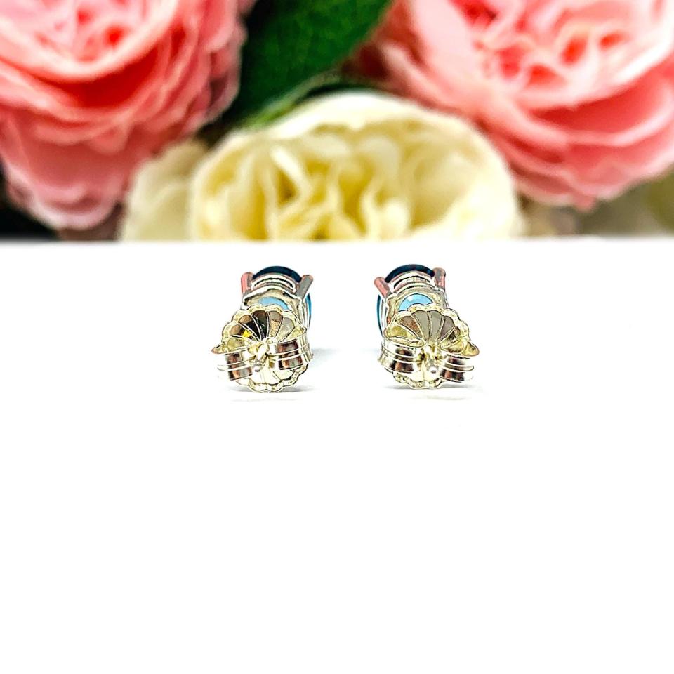 Oval-Cut Teal Blue Lab Gemstone Stud Earrings • 8x6mm, 9x7mm, Sterling Silver