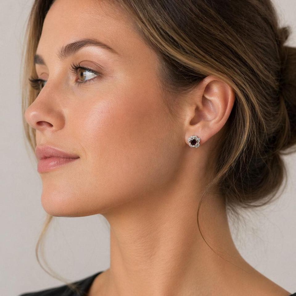 Round-Cut Birthstone Rose Stud Earrings • 3mm, 4mm, Sterling Silver