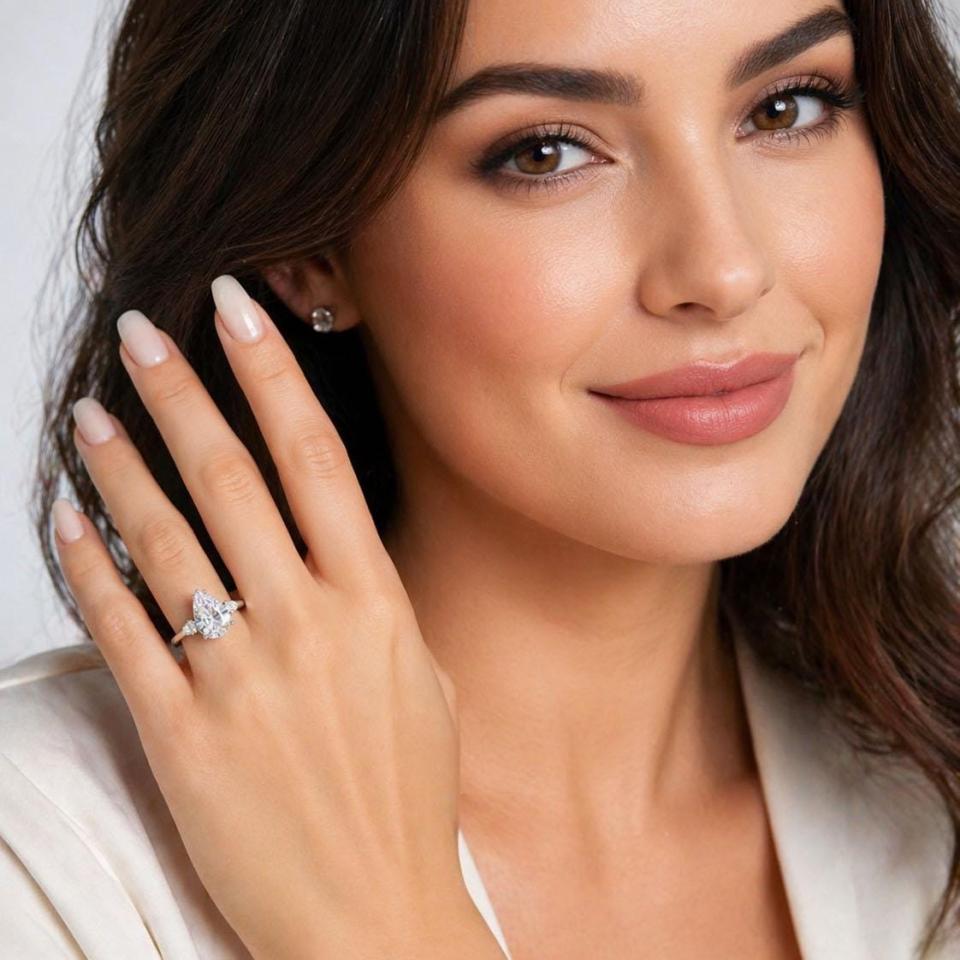 Pear-Cut CZ 3-stone Engagement Ring • 10x7mm—15x10mm, Sterling Silver