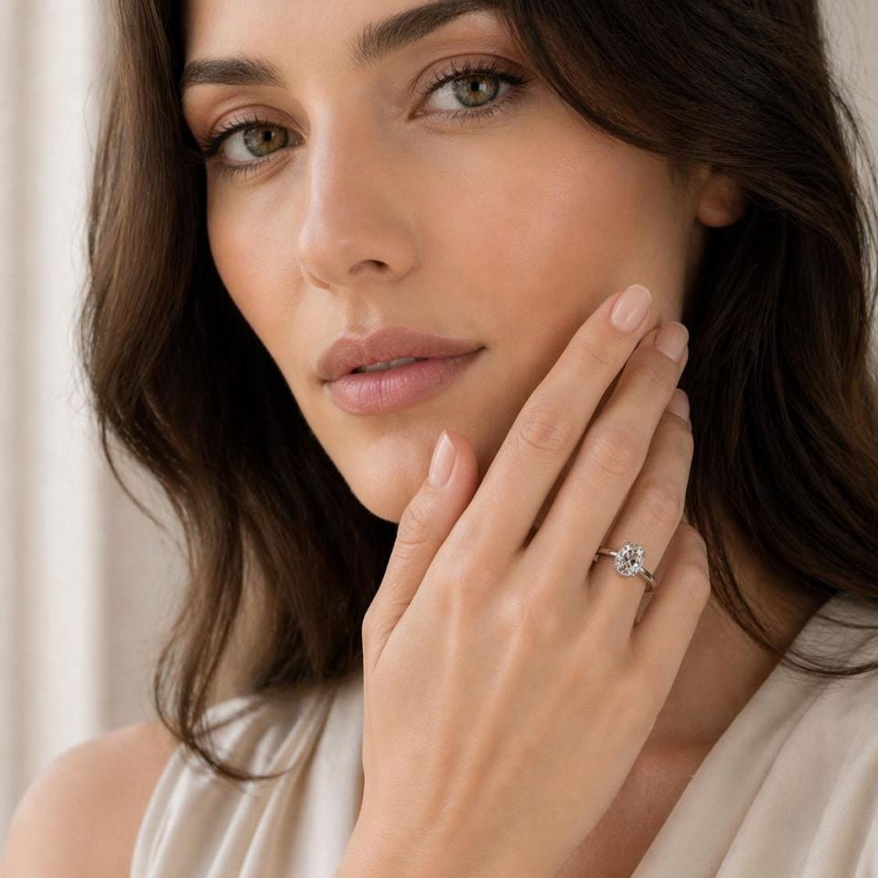 Oval-Cut White Topaz Solitaire Ring • 8x6mm—14x10mm, Sterling Silver, Bezel