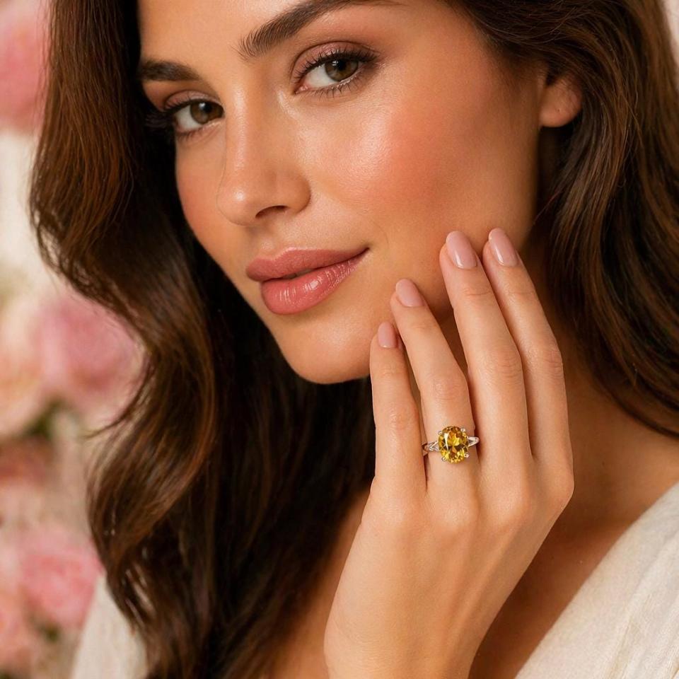 Oval-Cut Golden Citrine Solitaire Ring • 12x10mm, Sterling Silver