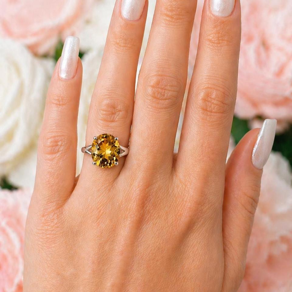 Oval-Cut Golden Citrine Solitaire Ring • 12x10mm, Sterling Silver