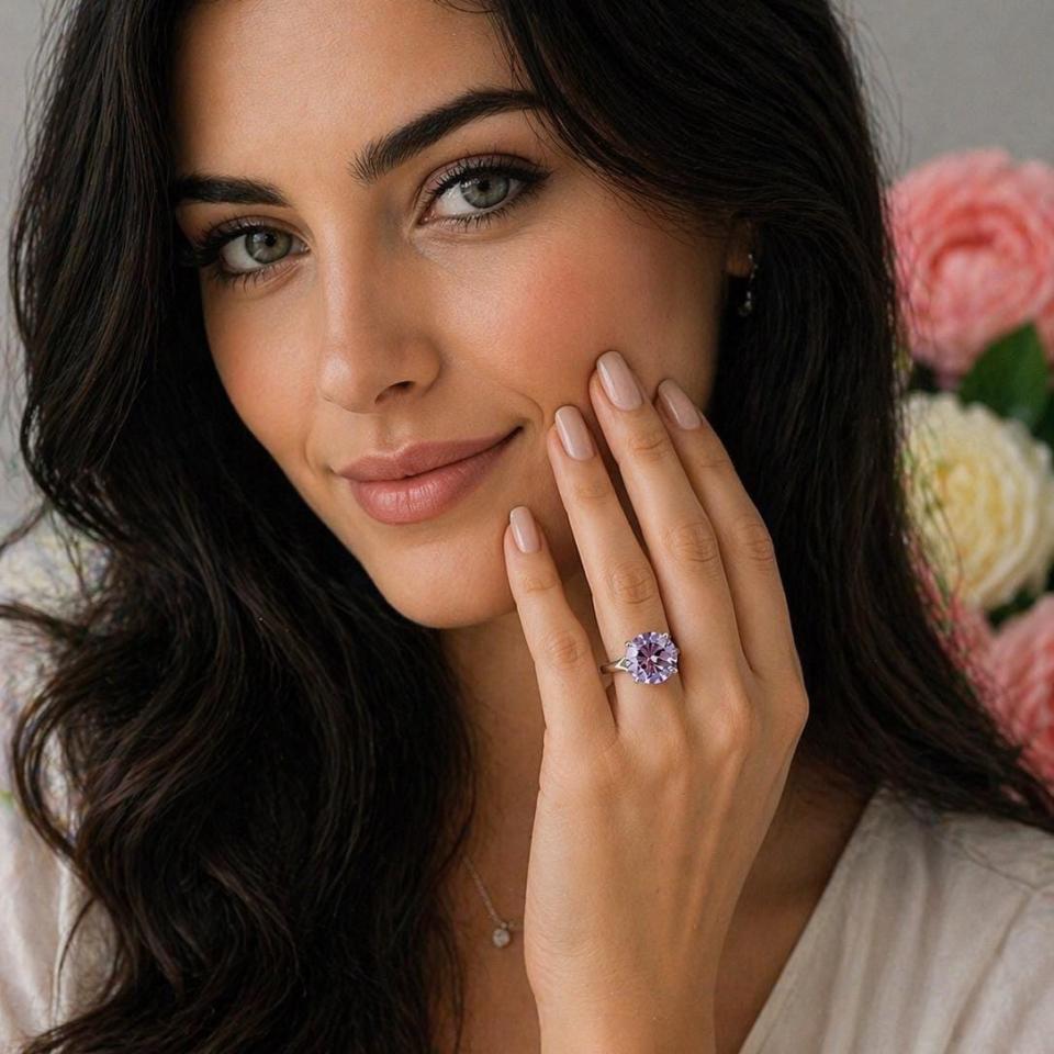Round-Cut Rose de France Amethyst Solitaire Ring • 10mm, 12mm, Sterling Silver