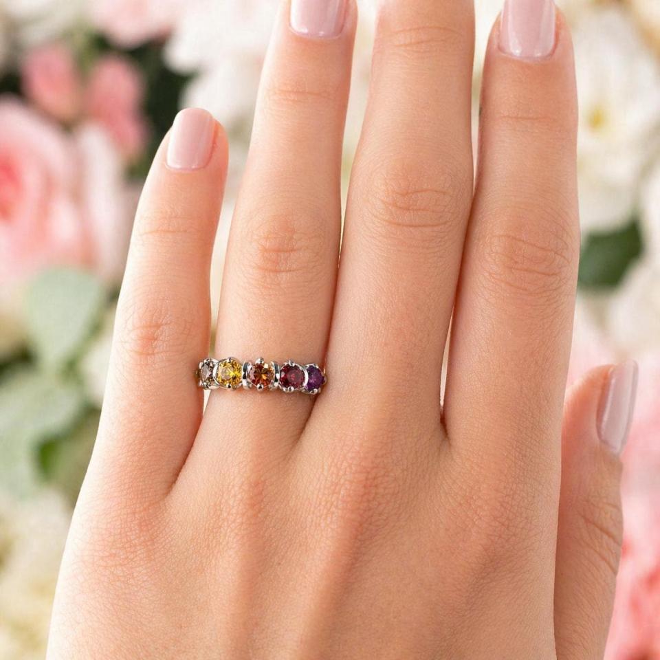 Round-Cut 5-Stone Autumn Colors Gemstone Ring • 4mm, Sterling Silver