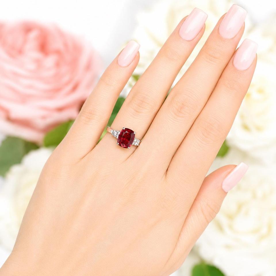Cushion-Cut Lab Ruby & CZ Ring • 10x8mm, Sterling Silver